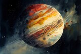 Fototapeta  - Jupiter. Water colour painting.
Generative AI art.