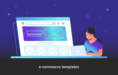 Wall Mural - website e-commerce template to create an electronic store online. creative vector illustration of cu