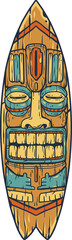 Wall Mural - Hawaii wooden tiki mask for surfing bar. Traditional ethnic idol of hawaiian, maori or polynesian. Old tribal totem