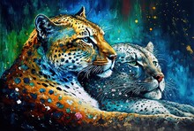 Paint Like Illustration Of Smiley Animals With Color Splash Oil Painting Style, Cheetah , Generative Ai