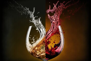 Poster -  a glass of wine with a splash of water on it and a splash of wine in the glass with a splash of water on it.  generative ai