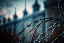Barbed Wire With A Blurred Background Of The Jail,ai