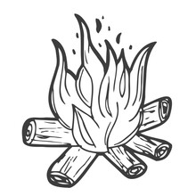 Hand Drawn Doodle Campfire. Vector Bonfire Clipart. Outline.