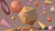 Beige, pink, orange geometric shapes. Abstract illustration, 3d render, close-up.