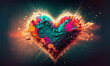 ai midjourney generated fantasy illustration of an exploding heart, cosmic love