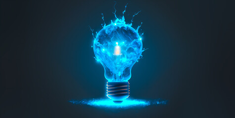 Abstract blue glowing lightbulb business idea concept 