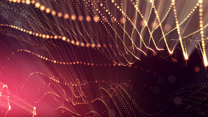 Wall Mural - 3d rendering background of microworld or sci-fi theme with glowing particles form curved lines, 3d s