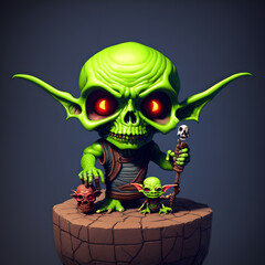 Wall Mural - Charming and eerie plastic toy skull goblin with human skull. AI generated 3D