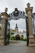 Mikulov view from inside chateau gate toward clock tower, Czech Republic
