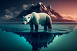  Climate change - a polar bear looking for ice. AI generative. 