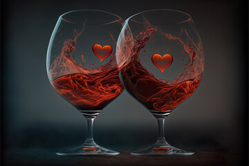 Wall Mural - Splash of red wine in the glass forming the heart shape. Generative Al.