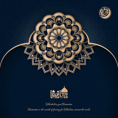 Poster - Blue luxury background with mandala design for ramadan and eid celebration template