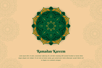 Wall Mural - Ramadan kareem or eid mubarak template with green mandala in yellow background design