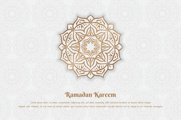 Poster - Gold mandala design in white background for ramadan kareem or eid template design