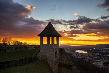 Wall Mural - Tower of The Trencin Castle at sunset, Slovakia, Europe.