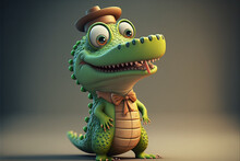Cute Smiling Cartoon Crocodile Character, Generative AI.
