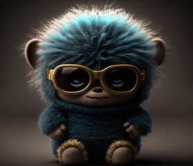 Wall Mural - cute,furry,tiny baby monster in sunglasses. Cartoon style, generative ai	