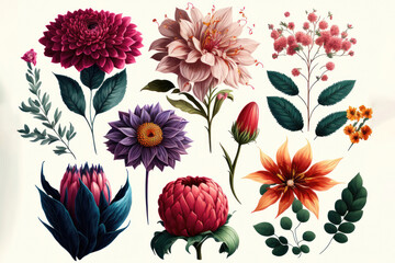 Floral Fantasy: An Illustration Set of Flowers. Generative AI