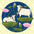 Indian Traditional Painting like Cow sitting on Lotus leaf