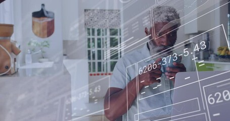 Poster - Animation of data processing over african american man using laptop