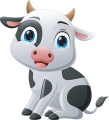 Sticker - Cute baby cow cartoon on white background