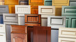 © Bahrija - wooden cabinet door samples on a store disply