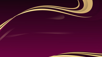 Wall Mural - Wavy 3d gold ribbon on purple background with lighting effect and copy space for text. Luxury design style.