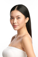 Wall Mural - Beautiful young asian woman with clean fresh skin on white background, Face care, Facial treatment, Cosmetology, beauty and spa, Asian women portrait.