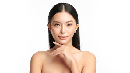 Wall Mural - Beautiful young asian woman with clean fresh skin on white background, Face care, Facial treatment, Cosmetology, beauty and spa, Asian women portrait.