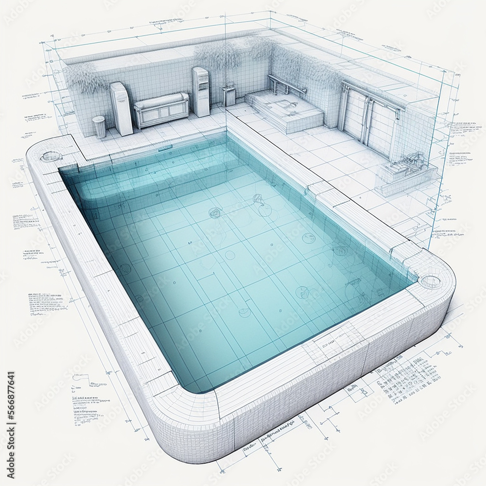 Detailed drawings of plans for a pool, generative ai Stock Illustration ...