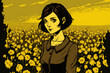 a young woman in a field of rapeseed. Generative AI