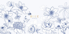 Luxury Navy Blue Flower Background Vector Decorate Wall Art