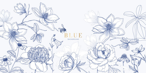 Wall Mural - Luxury Navy blue flower background vector decorate wall art