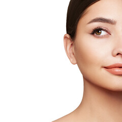 Wall Mural - portrait beautiful young woman with clean fresh skin. model with healthy skin, close up portrait. co