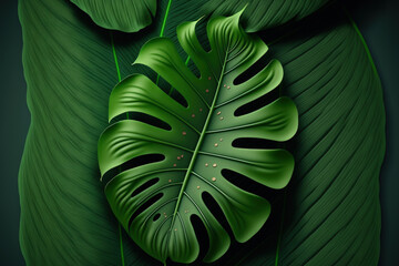 Sticker - tropical leaf, natural background, abstract green leaf texture. Generative AI