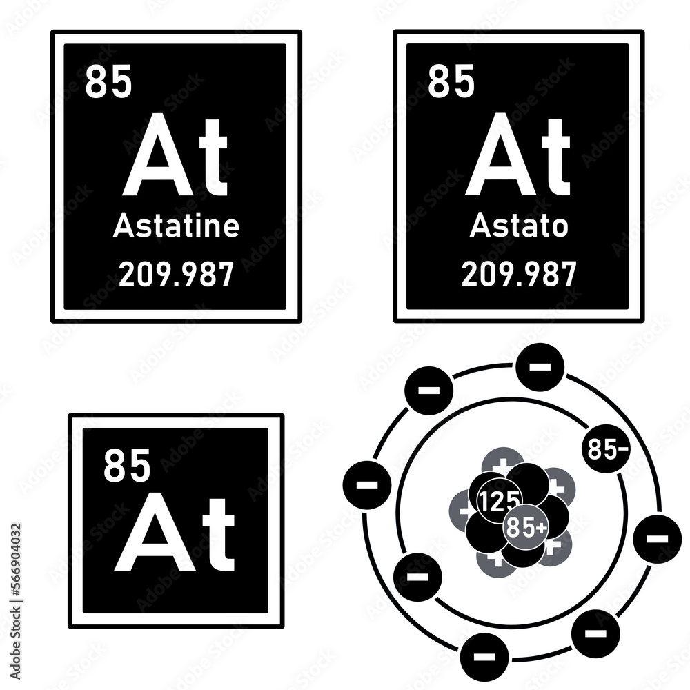 Icon of the element astatine of the periodic table with representation ...