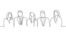 Business Group Continuous One Line Drawing With Women And Men. Business People One Line Illustration. Meeting In Office Line Abstract Minimalist Contour Drawing. Vector EPS 10