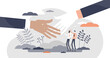 Handshake greeting as business deal communication flat tiny person concept, transparent background. Partner successful agreement gesture illustration. Relationship or trust approval.
