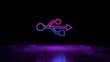 © RocknRoller Studios - Pink and Blue neon light usb icon. Vibrant colored Interface technology symbol, on a black background with high tech floor. 3D Render