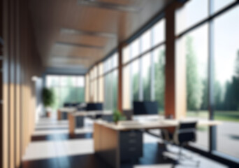 Wall Mural - blurred office workspace in the evening , interior workplace with cityscape for business presentatio