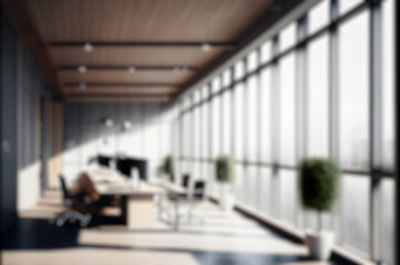 Wall Mural - blurred office workspace in the evening , interior workplace with cityscape for business presentatio
