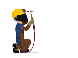 A worker is welding on white background