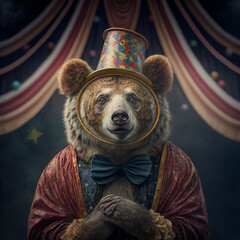 Canvas Print - Portrait of a bear in clown cloth