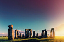 Beautiful Stonehenge Landscape At Sunset (Generative AI)