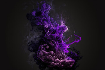 Wall Mural - Purple smoke colored abstract painting on a monochromatic black background. Watch the motion of the colorful smoke on the dark background. Generative AI