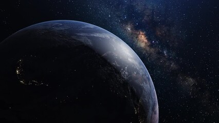 Wall Mural - space view 3d earth milky way star background. high quality video prores 422hq. image finished by na