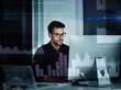© Lauren Kaylor/peopleimages.com - Information technology, computer hologram and man at night for stock market research, graph and chart analysis. Trading, digital overlay or software accounting of business person data analytics focus