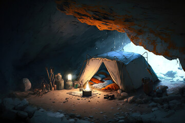 Wall Mural - camping in the cave.Generative Ai