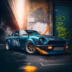 sky blue drift race car with a body kit