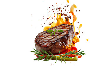 Steak on the grill. transparent background. Generative ai 
